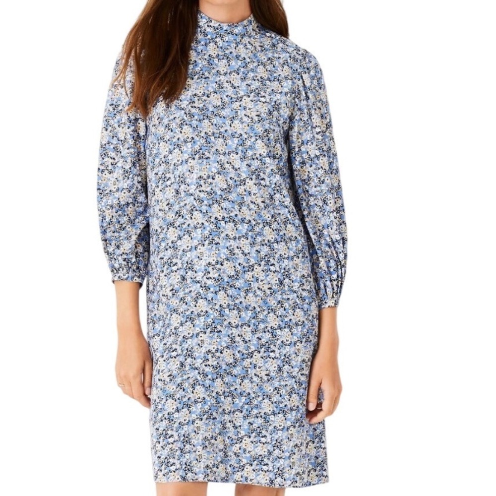 NWT Ann Taylor Women's Ditsy Floral Mock Neck Shift Dress Blue Size 2 Feminine